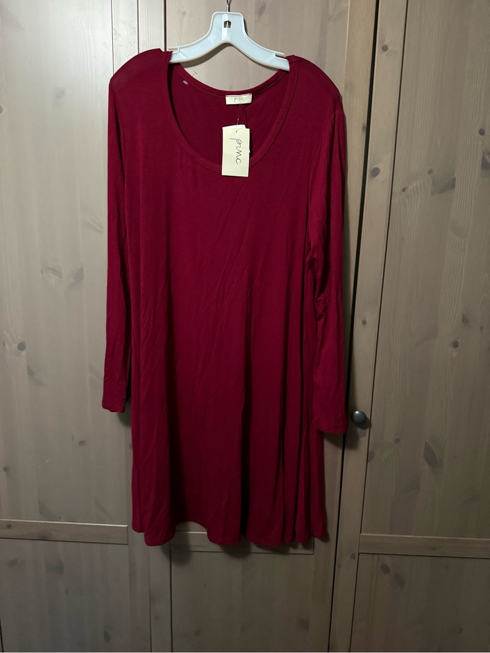 Pinc Burgundy Long Sleeve Scoop Neck Dress